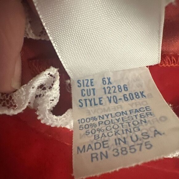 VTG 80s Velvet Bib Holiday Dress Sz 6X Red White Lace Rosette Puff Sleeve Santa - Picture 12 of 15